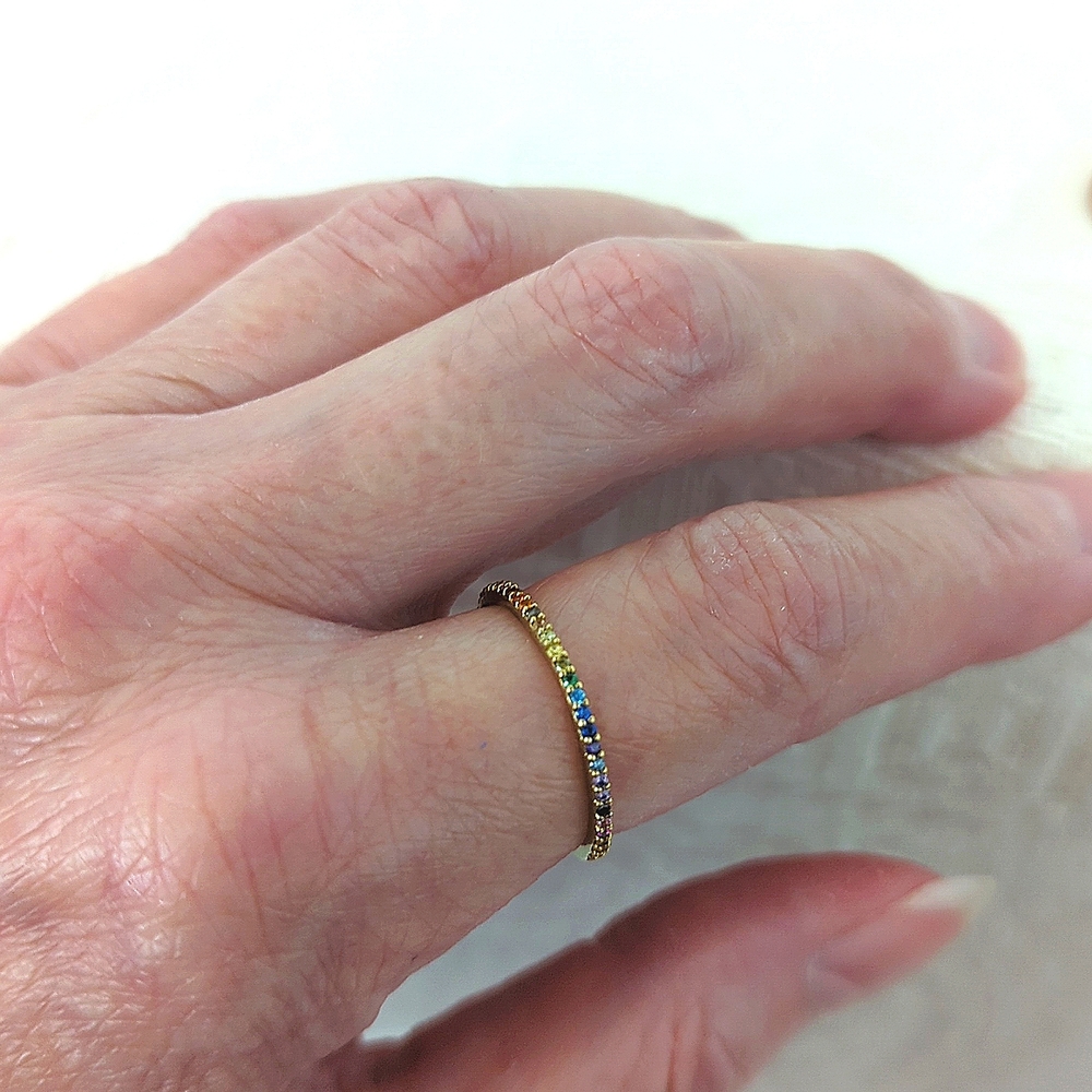 Micro Pave Rainbow Multi Crystal Ring Size 6 & 3/4 - image 6